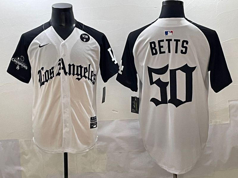 Men 2025 Los Angeles Dodgers #50 Betts White black Five generations Joint Name Nike MLB Jersey style 5268->los angeles dodgers->MLB Jersey